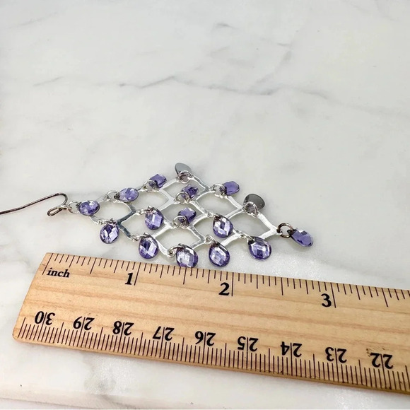 Chandelier Earrings Purple Dangle Gems Faceted Silver-tone Periwinkle 3”… - Picture 11 of 11